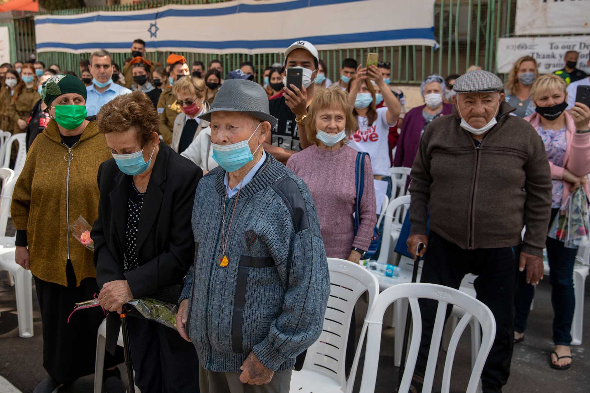 Holocaust survivors with mouth guards in Israel.