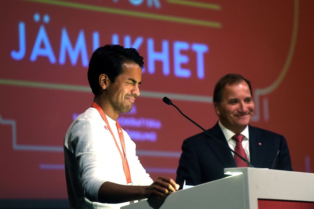 SSU:s ordförande Philip Botström och Stefan Löfven på ungdomsförbundets kongress 2017.